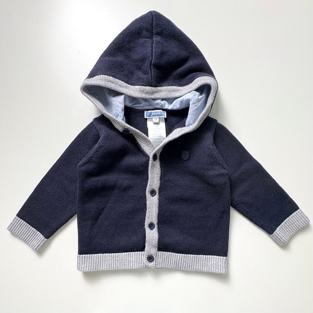 Jacadi Paris Hooded Button Front Sweater in Blue Baby Boy Size 12 Months